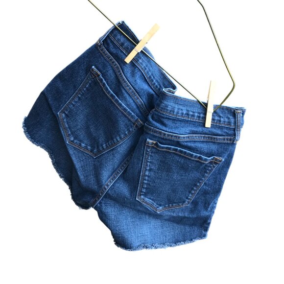 Upcycled Old Navy Cutoff Jean Shorts, Patchwork Painted Ocean, Size 8 Junior - Picture 3 of 10